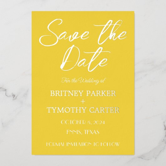 Moderne QR Code Foto Geel Manuscript Weddenschap Folie Uitnodiging (Voorkant)