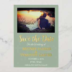 Moderne QR-code Foto-handschrift Sage Green Weddin Folie Uitnodiging