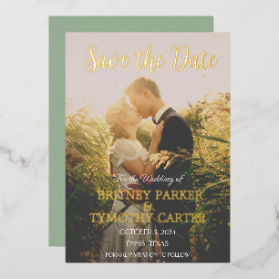 Moderne QR-code Foto-handschrift Sage Green Weddin Folie Uitnodiging