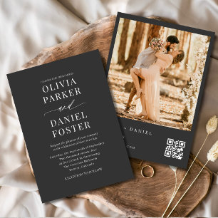 Moderne QR-code foto Houtskool Elegante Trouwdag Kaart