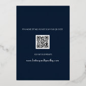 Moderne QR-code foto-huwelijksscript Navy Blue Tro Folie Uitnodiging (Achterkant)