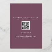 Moderne QR Code Foto Lavender Paarse bruiloft Foli Folie Uitnodiging (Achterkant)
