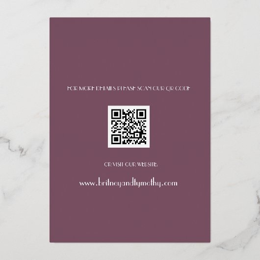 Moderne QR Code Foto Lavender Paarse bruiloft Foli Folie Uitnodiging (Achterkant)