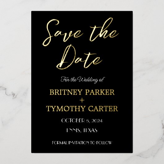 Moderne QR Code Fotokalligrafie Black Weddenschap Folie Uitnodiging (Voorkant)