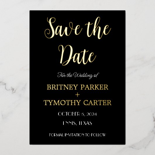 Moderne QR-code Fotokalligrafie Black Weddenschap  Folie Uitnodiging (Voorkant)