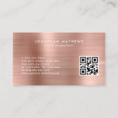 Moderne QR-code geborsteld metallisch Roos goudmon Visitekaartje (Achterkant)
