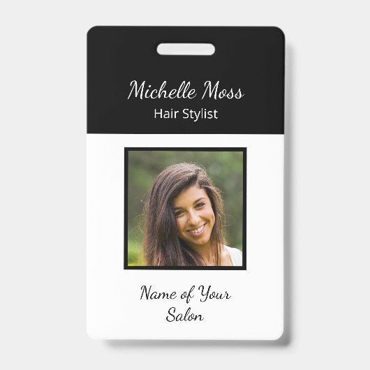 Moderne QR-code Haarstylist Zwart Wit Badge (Front)