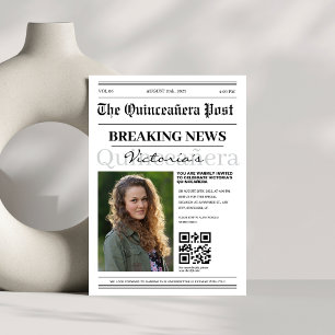 moderne qr code krant Quinceañera Kaart