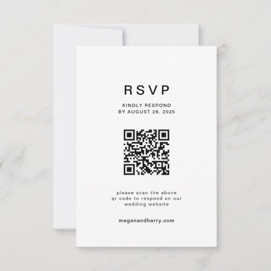 Moderne QR-code minimalistische bruiloft RSVP Kaartje (Voorkant)