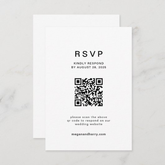 Moderne QR-code minimalistische bruiloft RSVP Kaartje (Voorkant / Achterkant)