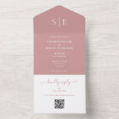 Moderne QR-code Monogram Stof Roze Trouwdag All In One Uitnodiging (Binnen)
