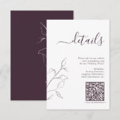 Moderne QR Code Plum Paars Wedding Details Informatiekaartje (Voorkant / Achterkant)