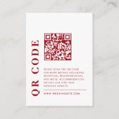 Moderne QR-code Rood & Wit Bruiloftsdetails Foto Informatiekaartje (Voorkant)