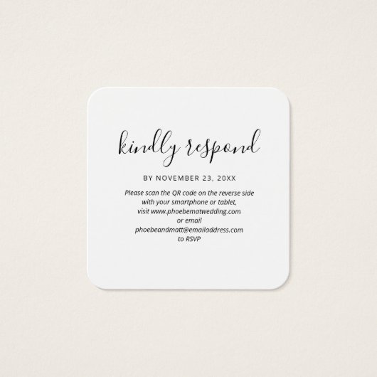 Moderne QR Code RSVP Wedding Website Kaart (Voorkant)
