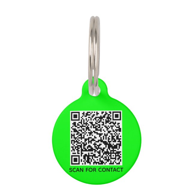 Moderne QR Code scannable contact Info neon green Huisdierpenning (Voorkant)