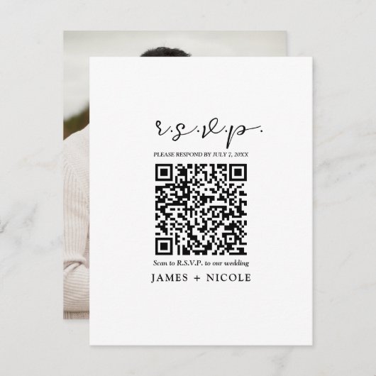 Moderne QR Code Scannable Wedding R.S.V.P. Reactie Kaart (Voorkant / Achterkant)
