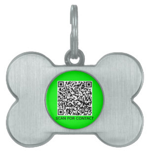 Moderne QR-code scannbaar contactinfo neon groen Huisdieren Naamplaatje