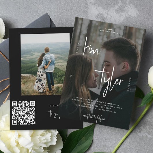 Moderne QR CODE script namen 2 foto's bruiloft Kaart