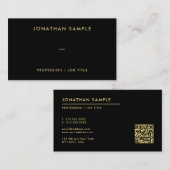 Moderne QR Code Sjabloon Elegante Zwart Gouden Tek Visitekaartje (Voorkant / Achterkant)