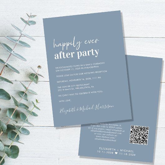 Moderne QR-code Stusty Blue Wedding Reception Kaart