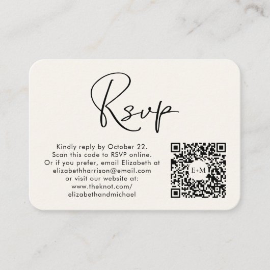 Moderne QR Code Weddenschap Cream RSVP Informatiekaartje (Voorkant)