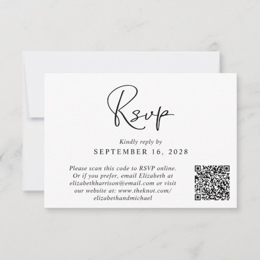 Moderne QR Code Weddenschap met foto's RSVP Kaartje (Voorkant)