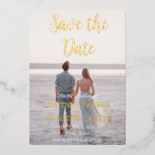 Moderne QR Code Yellow Weddenschap met fotoscript Folie Uitnodiging (Voorkant)