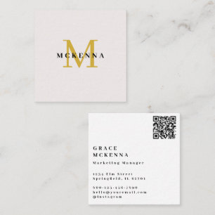 Moderne QR-code Zakelijke Kaart Ecru en Goud Vierkante Visitekaartje