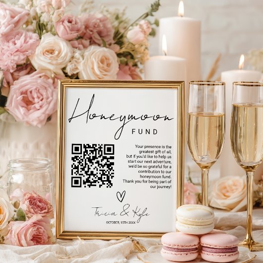 Moderne QR code Zwart wit Honeymoon Fund Wedding Poster