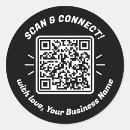 Moderne QR-code zwart wit met liefde Ronde Sticker