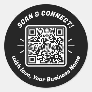 Moderne QR-code zwart wit met liefde Ronde Sticker
