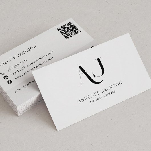 Moderne QR-CODE zwart-wit monogrammen Visitekaartje