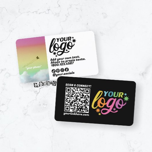 Moderne QR Code Zwart Wit Regenboog Visitekaartje