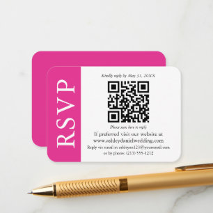 Moderne QR Wedding RSVP Hot Pink en White Informatiekaartje