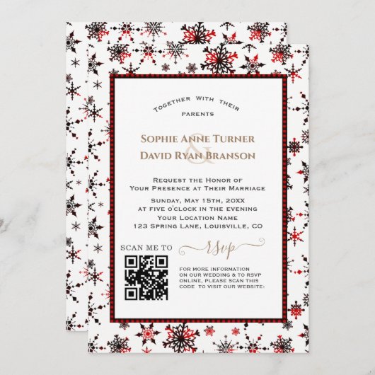 Moderne QR Winter Feestdagen Rode Buffel bruiloft Kaart (Voorkant / Achterkant)