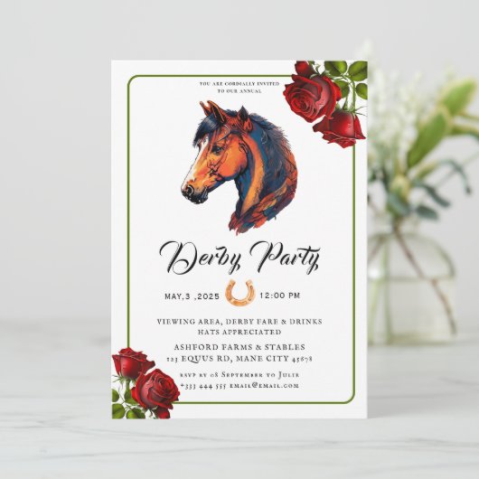 Moderne Race Paard Derby Party Ruitersport Uitnodi Kaart (Staand voorkant)