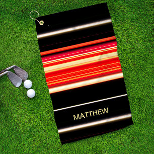 Moderne Racing Stripes Rood Zwart Goud Gepersonali Golfhanddoek