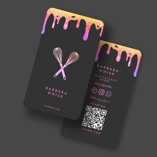Moderne Rainbow Drip Whisk Bakery Pastry Caterer Visitekaartje