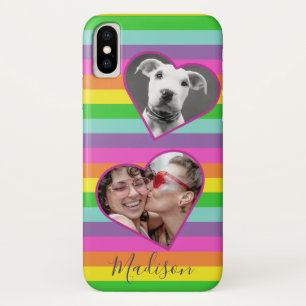  Moderne Rainbow Heart Foto Script Name Monogram C iPhone X Hoesje