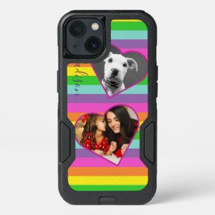 Moderne Rainbow Heart Photo Script Nom Monogramme