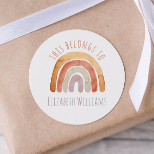 Moderne Rainbow Personalized Name School Ronde Sticker