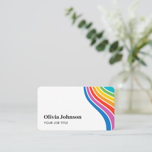 Moderne Rainbow Wave QR Code Carte de visite perso (Debout devant)