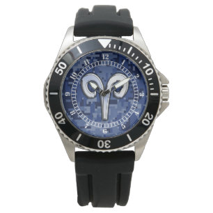 Moderne Ram Zodiac Symbool Marine Blauw Camo Dial Horloge