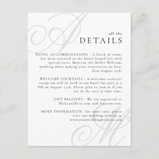 Moderne rand Elegant minimaal monogram Details Informatiekaartje (Voorkant)