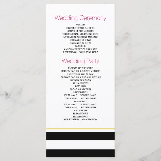 Moderne rayures rose fleurs programme de mariage (Dos)