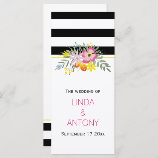 Moderne rayures rose fleurs programme de mariage (Devant / Derrière)