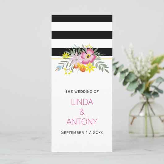 Moderne rayures rose fleurs programme de mariage (Debout devant)