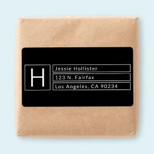 Moderne Rechthoekige Monogram Zwart & Wit Retourad Etiket