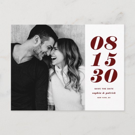 Moderne Red Bold Date Typografie Save the Date Aankondigingskaart (Voorkant)