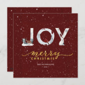 Moderne Red Elegant Gold Script JOY Snow-bedekking Feestdagenkaart (Voorkant / Achterkant)